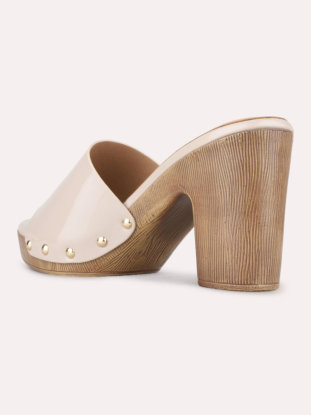 Womens Beige Party Wear Solid Pattern Round Toe Platform Heels