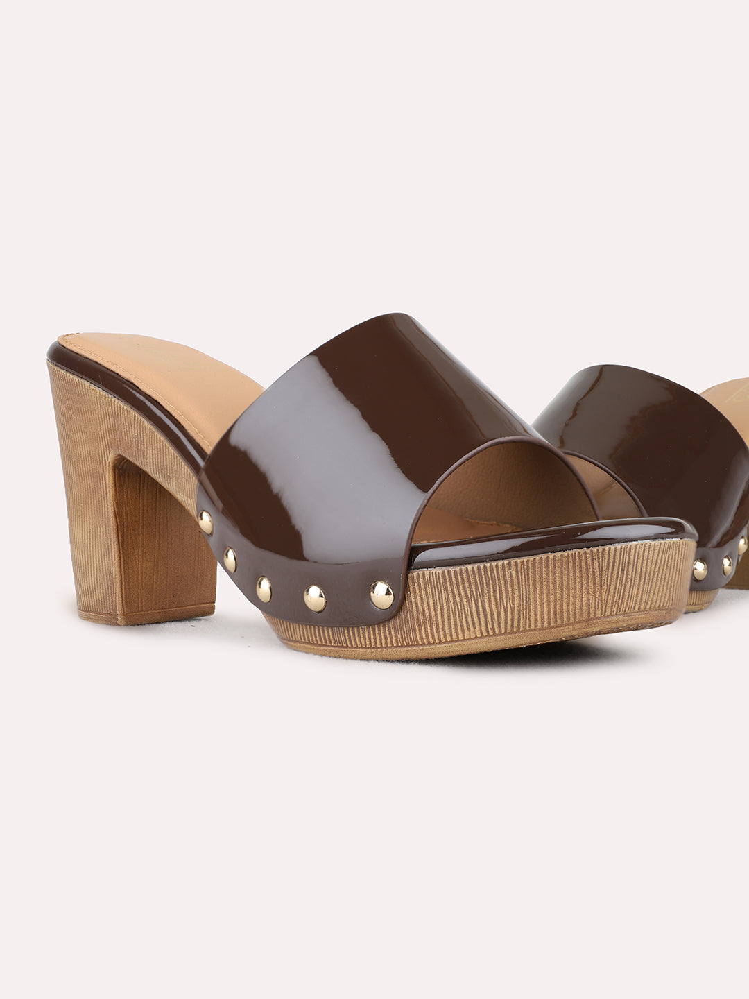 Womens Brown Party Wear Solid Round Toe Platform Heels