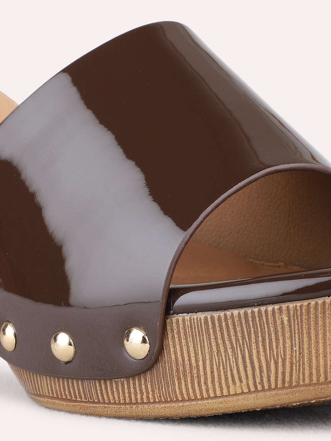 Womens Brown Party Wear Solid Round Toe Platform Heels
