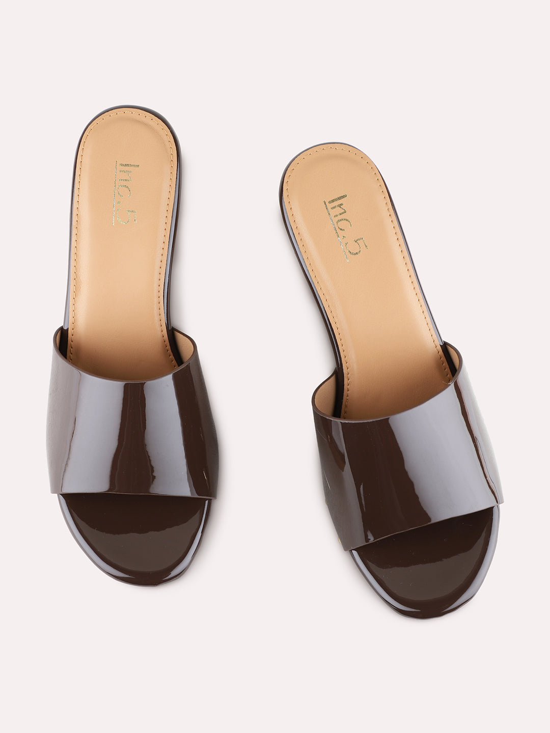 Womens Brown Party Wear Solid Round Toe Platform Heels