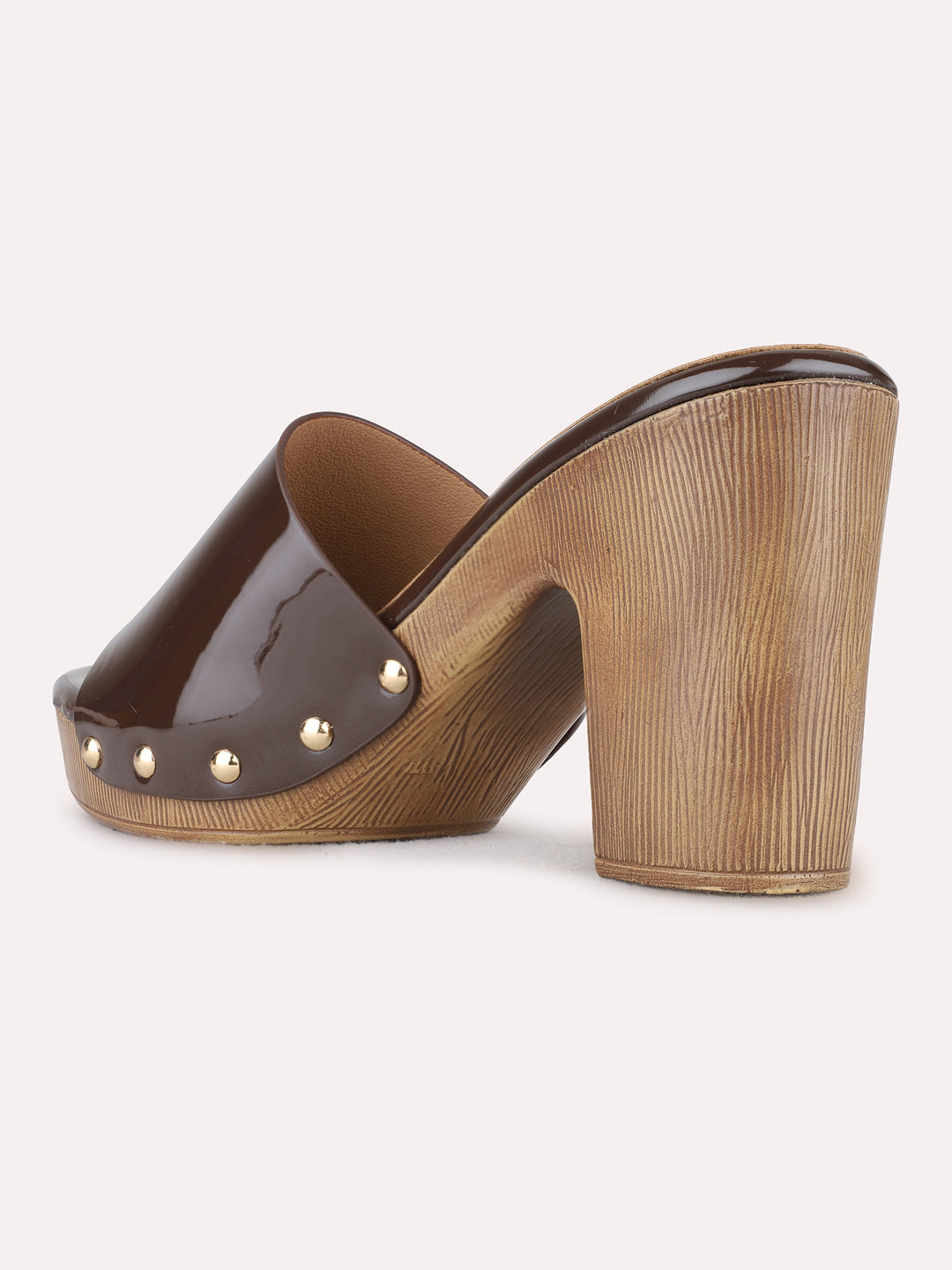 Womens Brown Party Wear Solid Round Toe Platform Heels