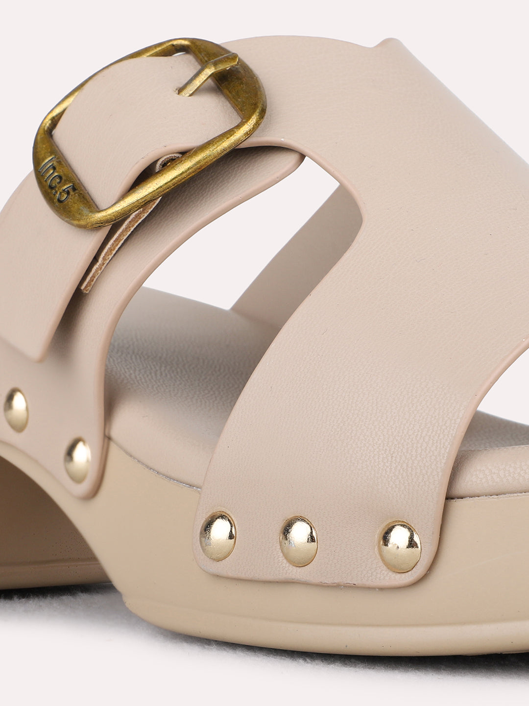 Womens Beige Party Wear Solid Round Toe Platform Heels