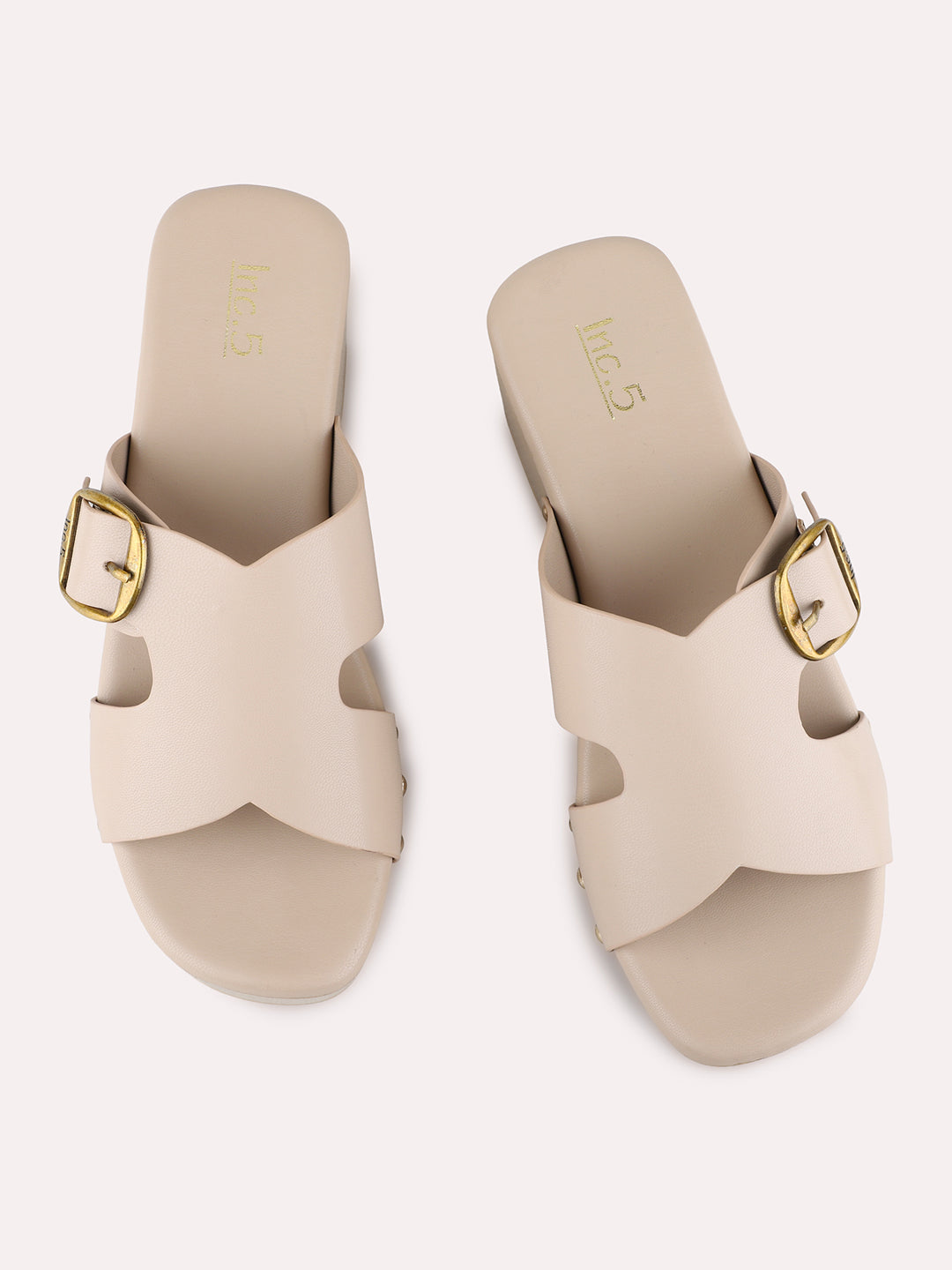Womens Beige Party Wear Solid Round Toe Platform Heels