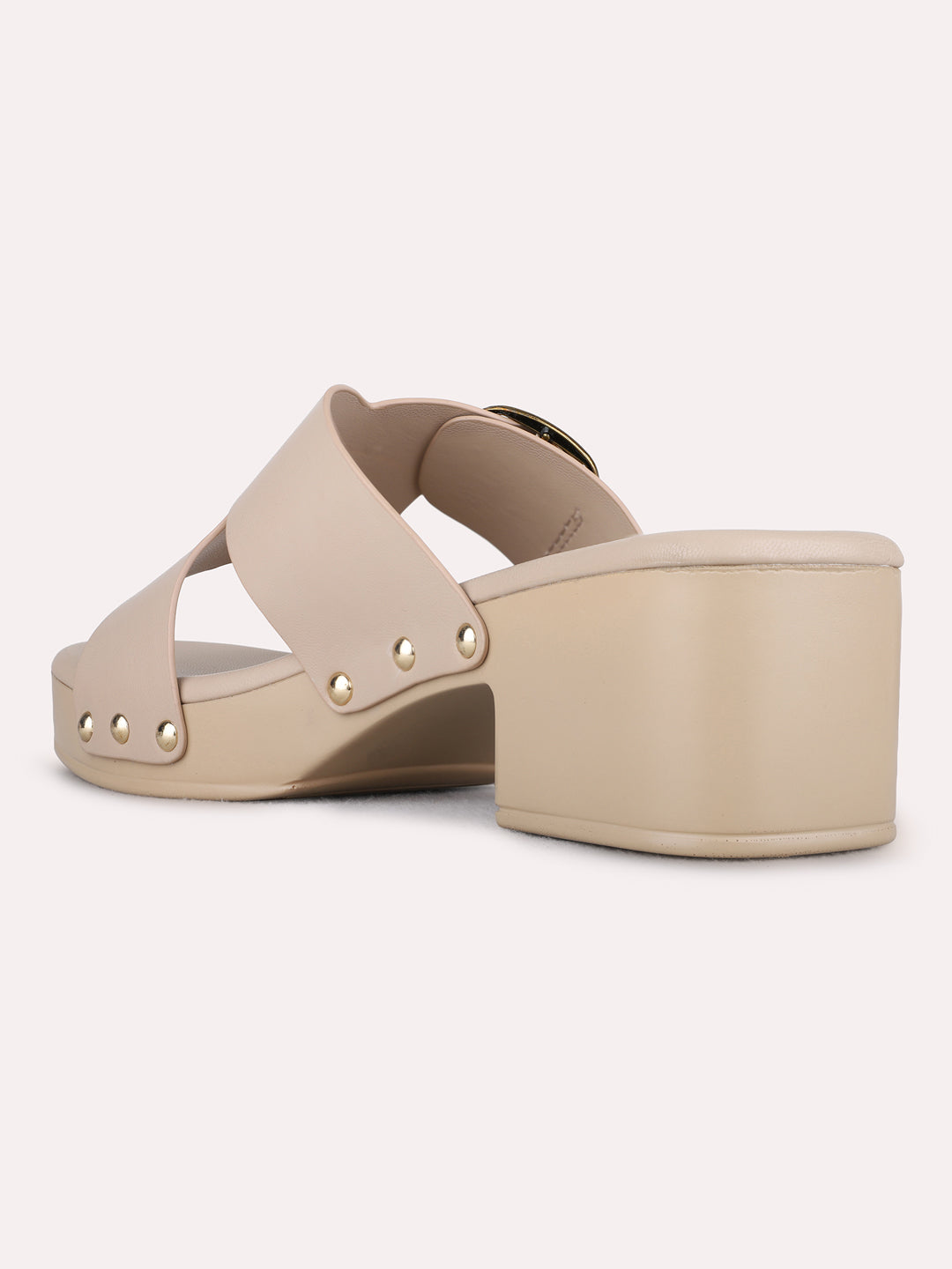 Womens Beige Party Wear Solid Round Toe Platform Heels