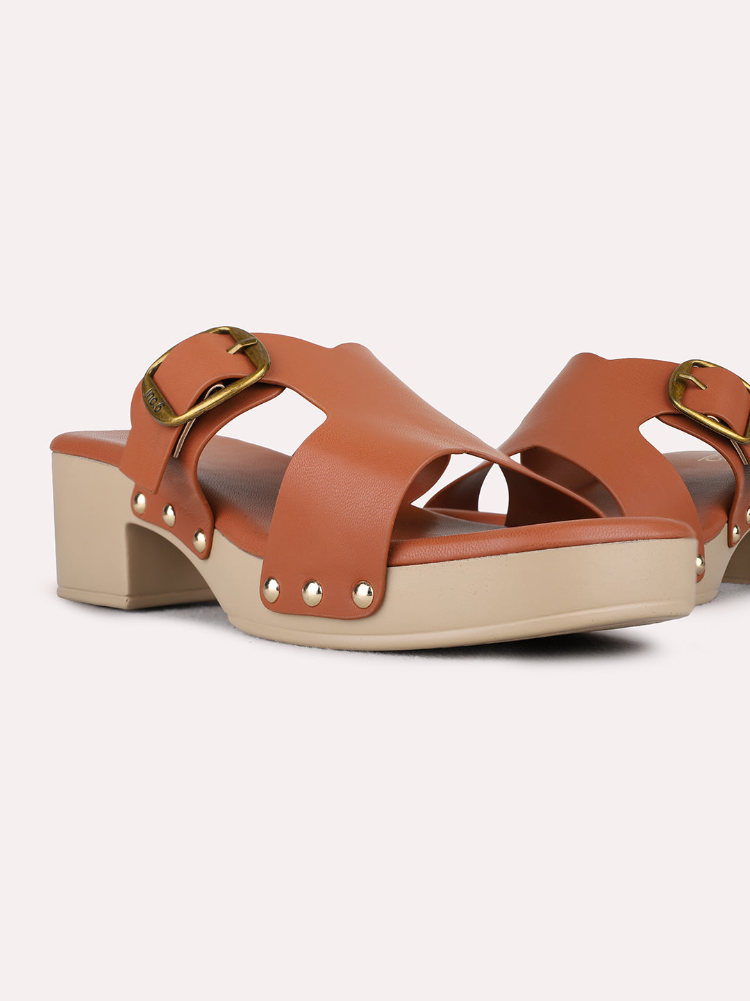 Womens Tan Party Wear Solid Round Toe Platform Heels