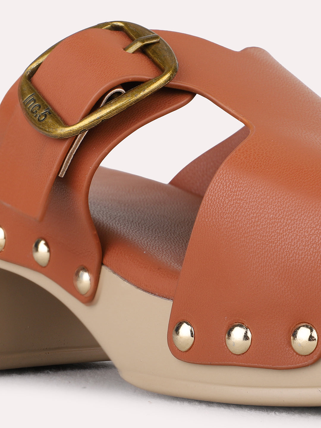 Womens Tan Party Wear Solid Round Toe Platform Heels
