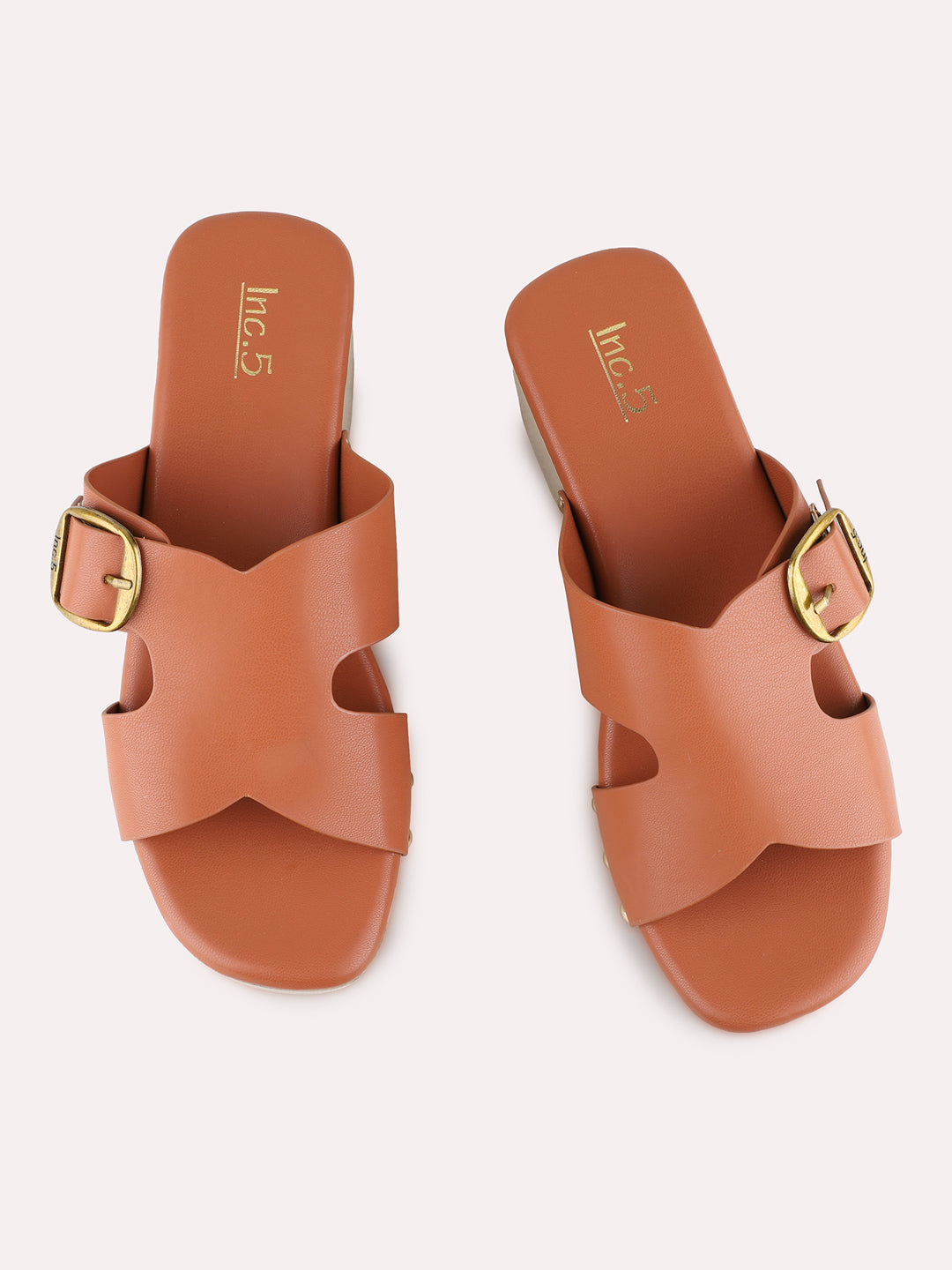 Womens Tan Party Wear Solid Round Toe Platform Heels