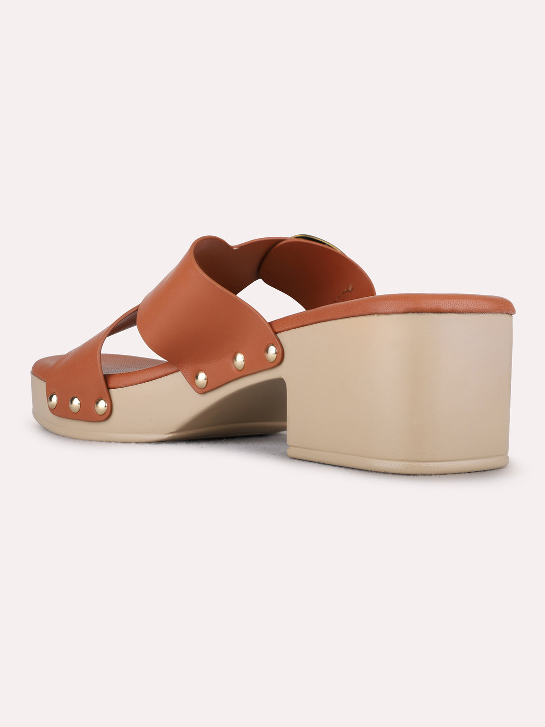 Womens Tan Party Wear Solid Round Toe Platform Heels