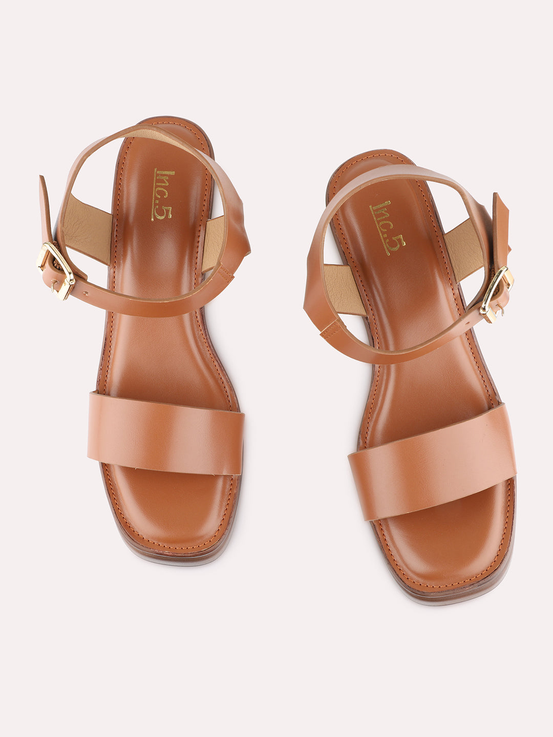 Womens Tan Casual Solid Pattern Round Toe Platform Heels