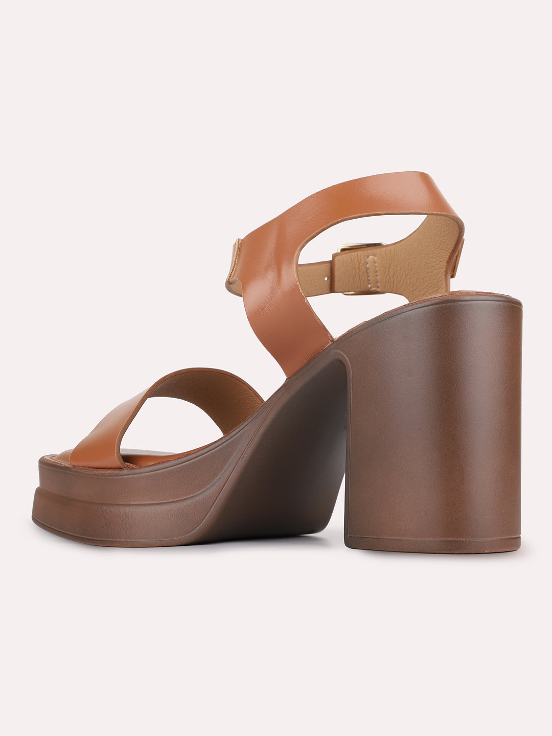 Womens Tan Casual Solid Pattern Round Toe Platform Heels