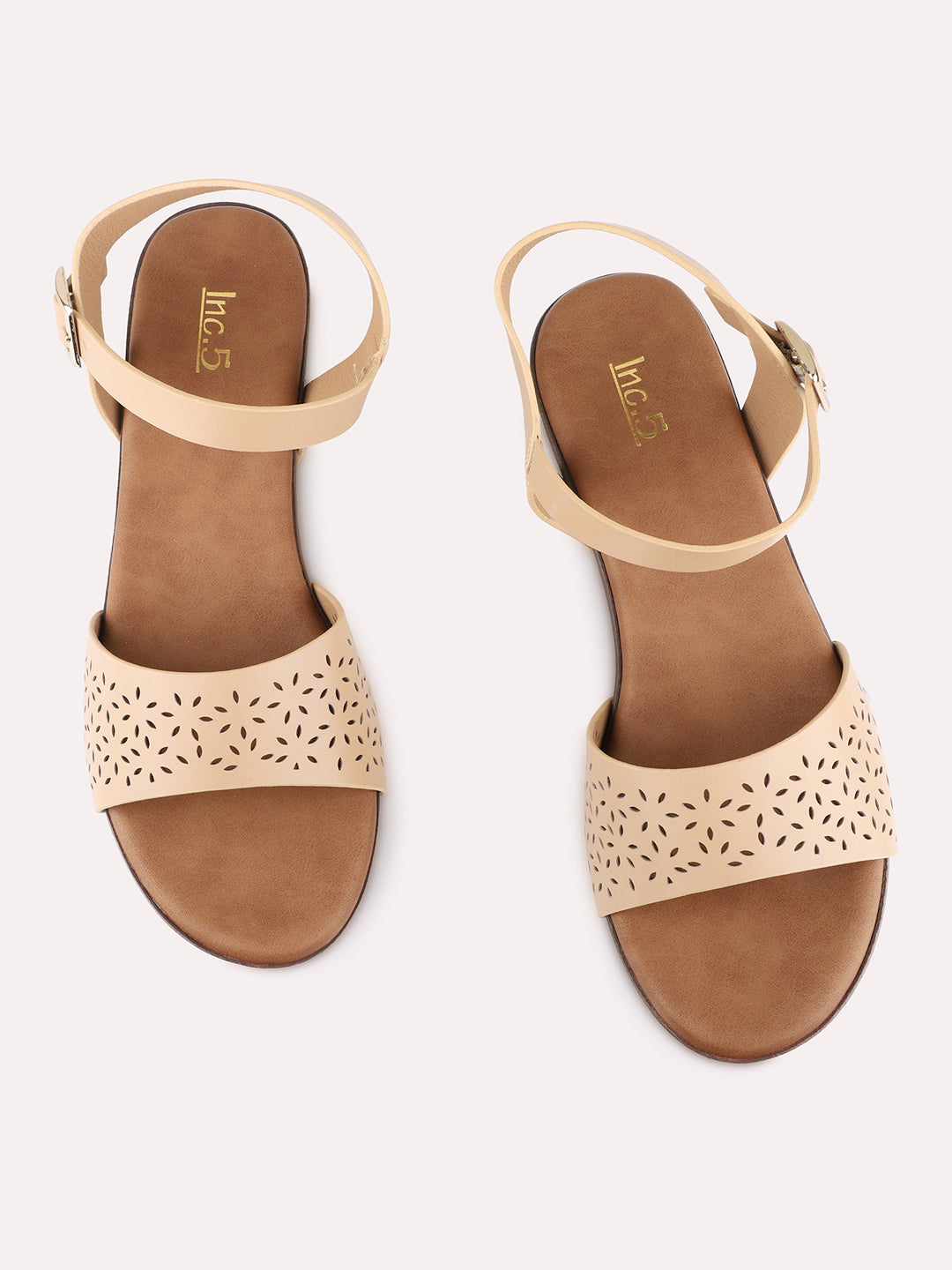 Womens Beige Casual Embossed Round Toe Platform Heels