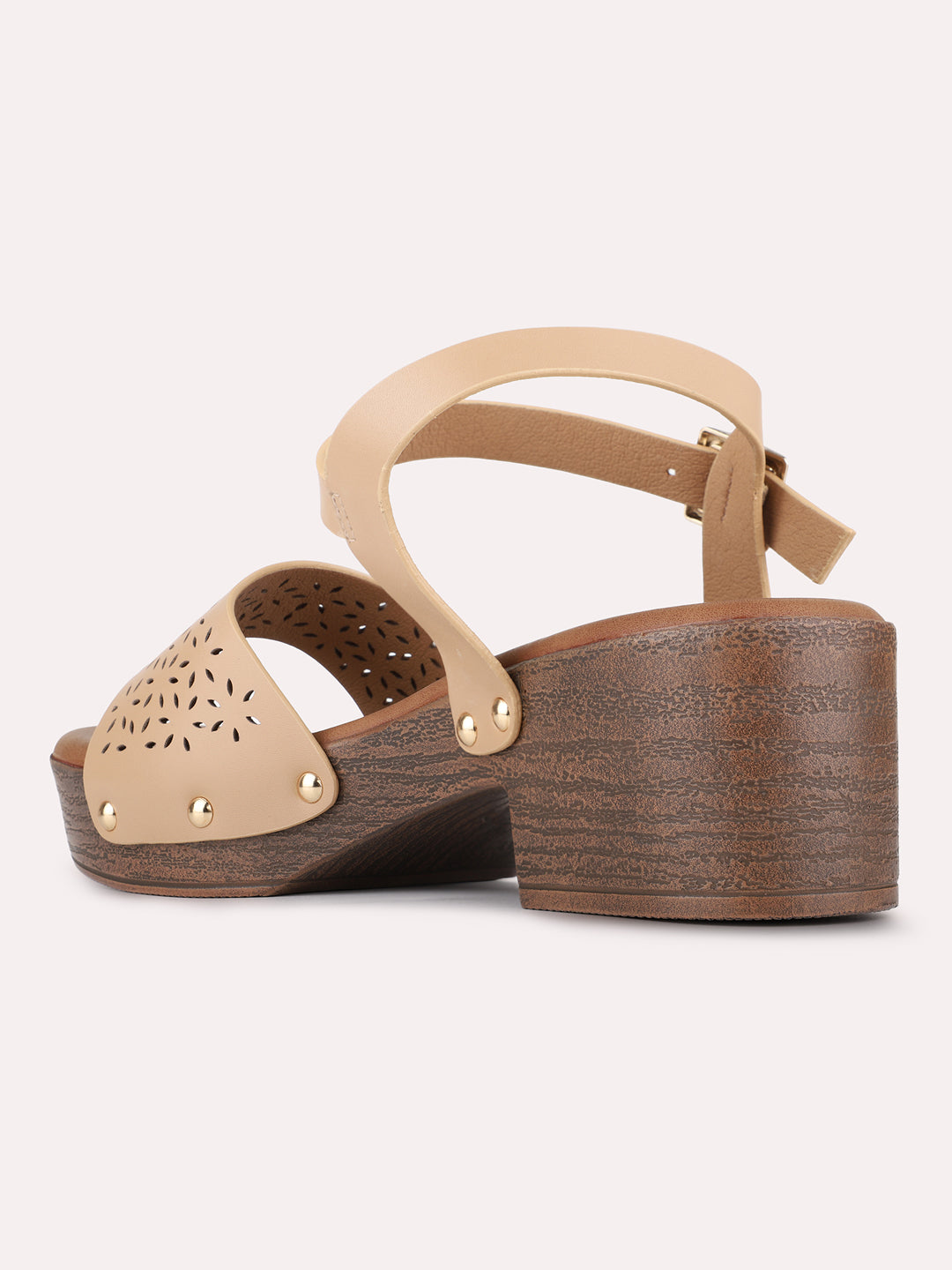 Womens Beige Casual Embossed Round Toe Platform Heels