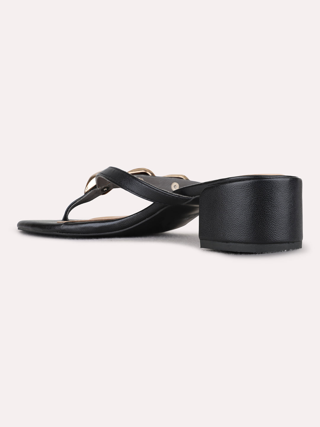 Womens Black Ethnic Embellished Round Toe Block Heels