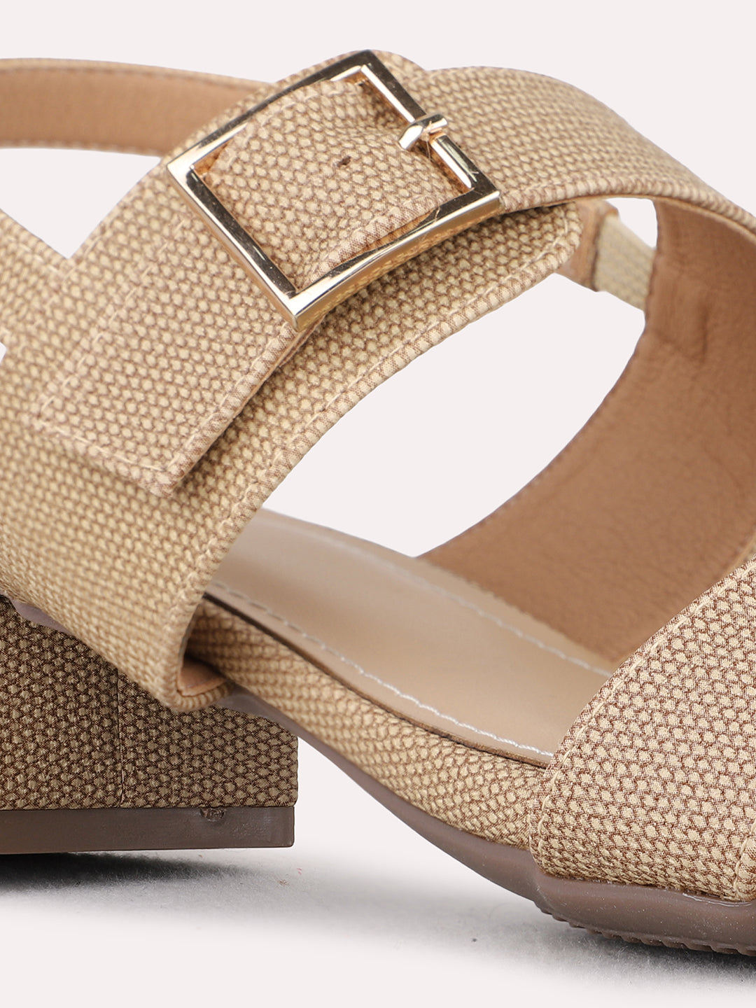 Womens Beige Party Wear Solid Round Toe Block Heels