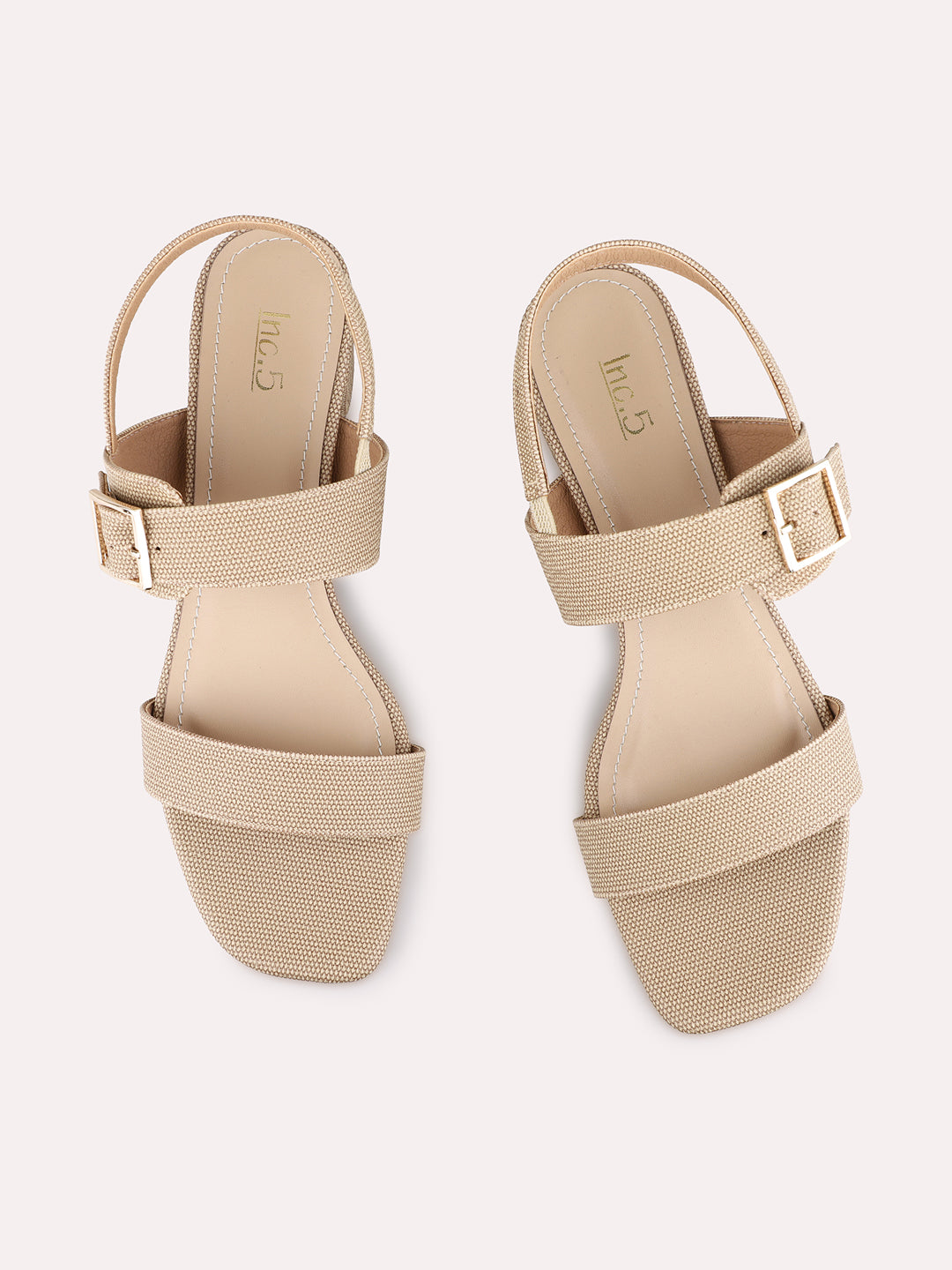 Womens Beige Party Wear Solid Round Toe Block Heels