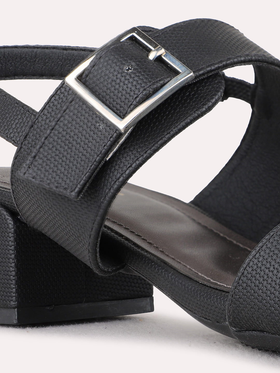 Womens Black Party Wear Solid Round Toe Block Heel Sandals