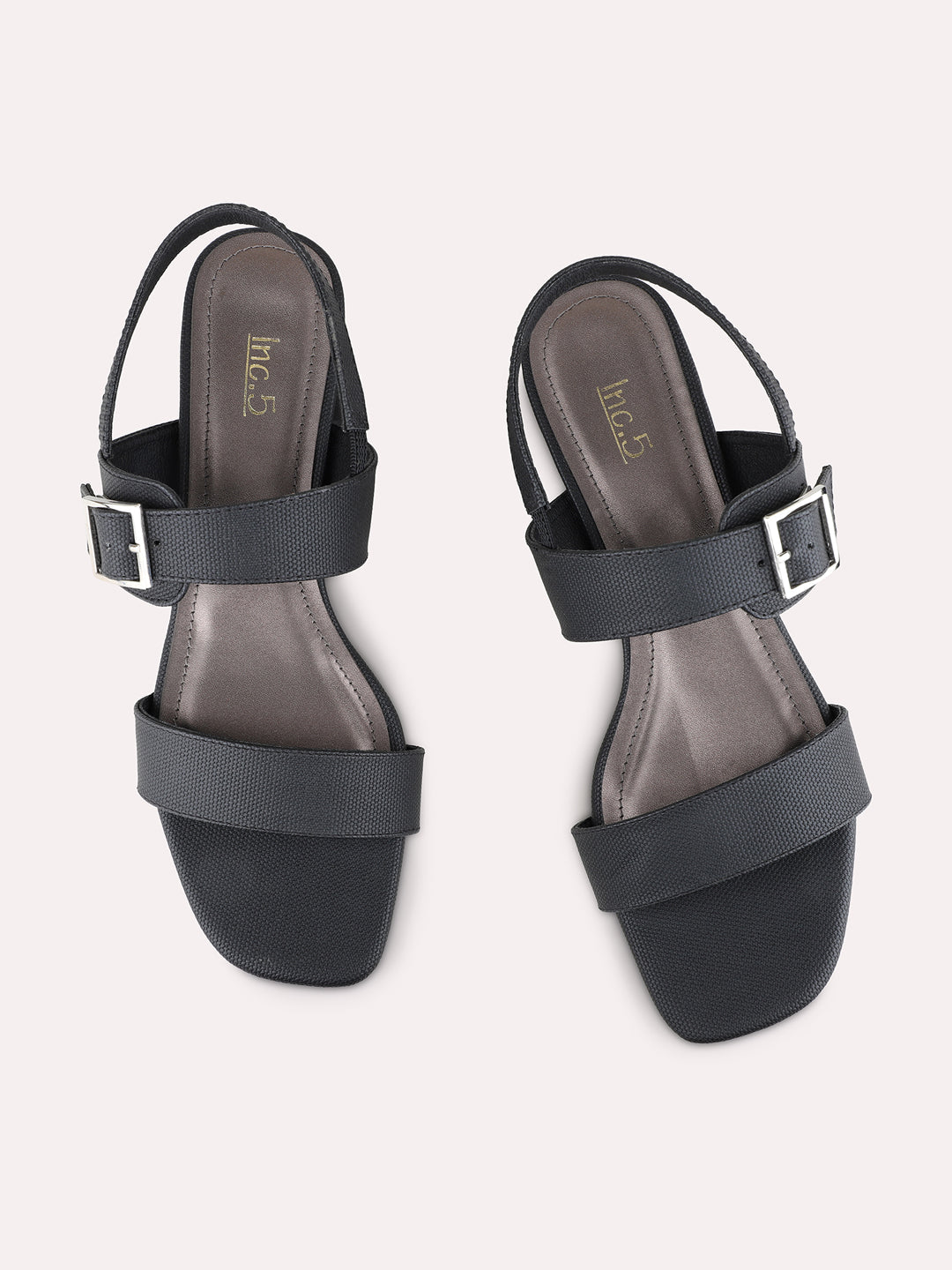 Womens Black Party Wear Solid Round Toe Block Heel Sandals