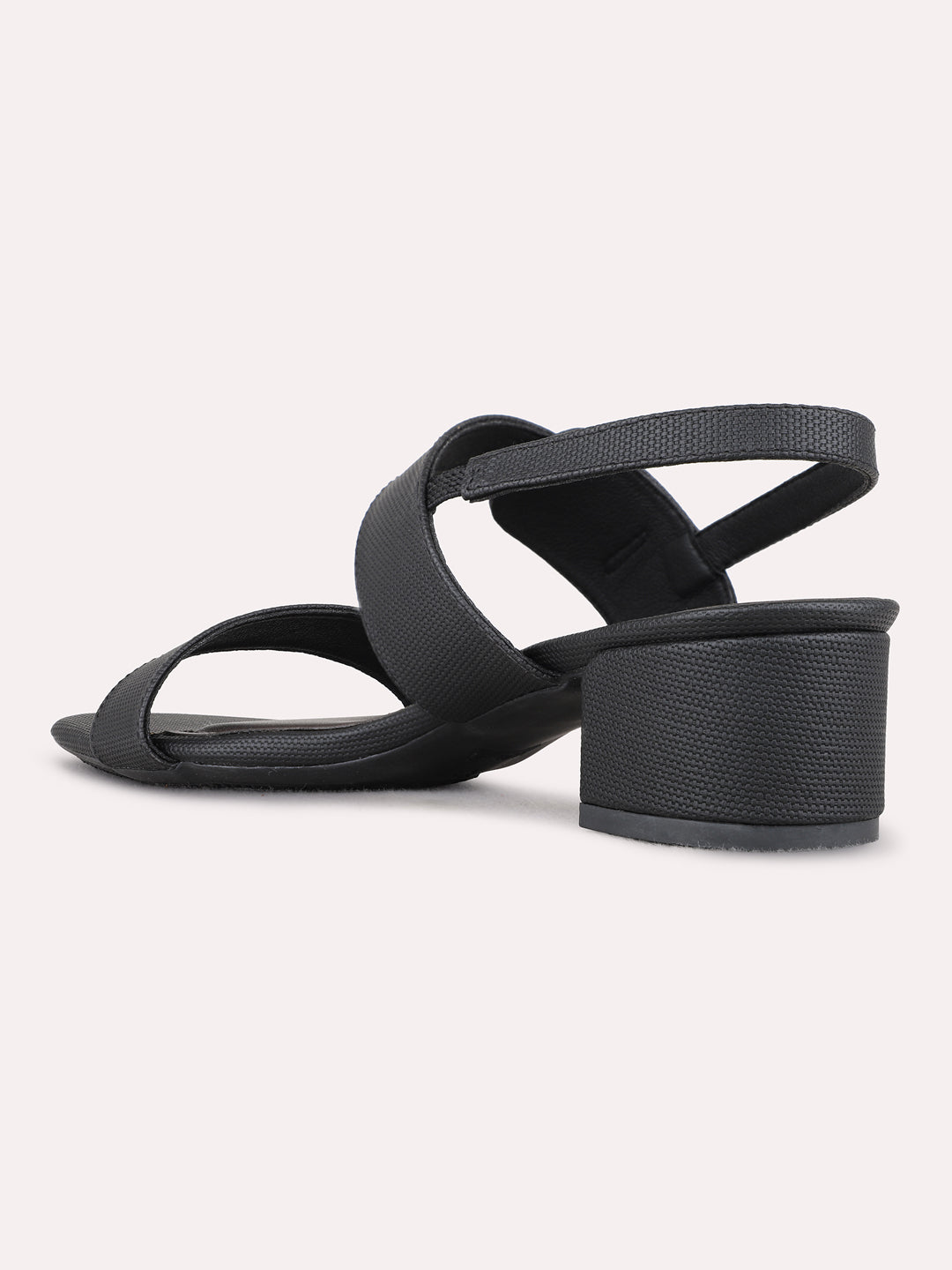 Womens Black Party Wear Solid Round Toe Block Heel Sandals