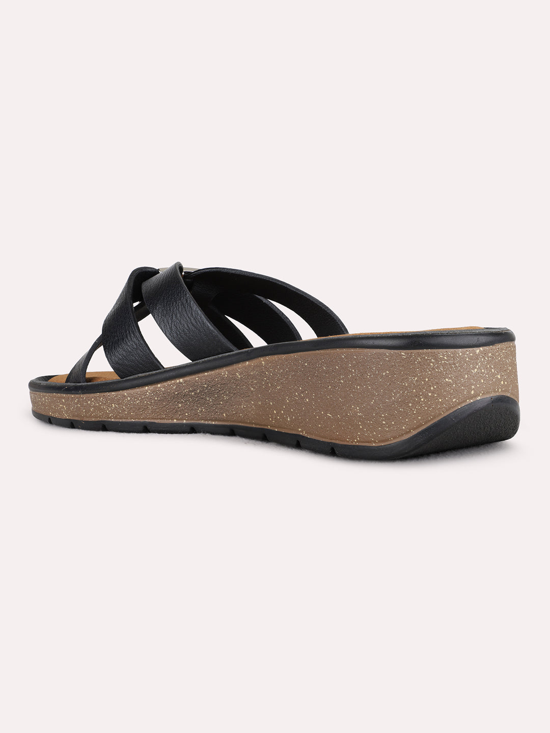 Womens Black Party Wear Solid Round Toe Wedge Heels