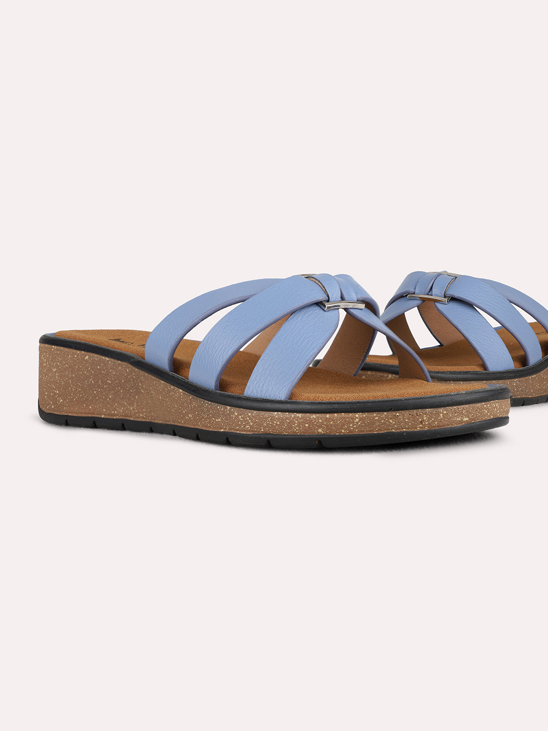 Womens Blue Party Wear Solid Round Toe Wedge Heels