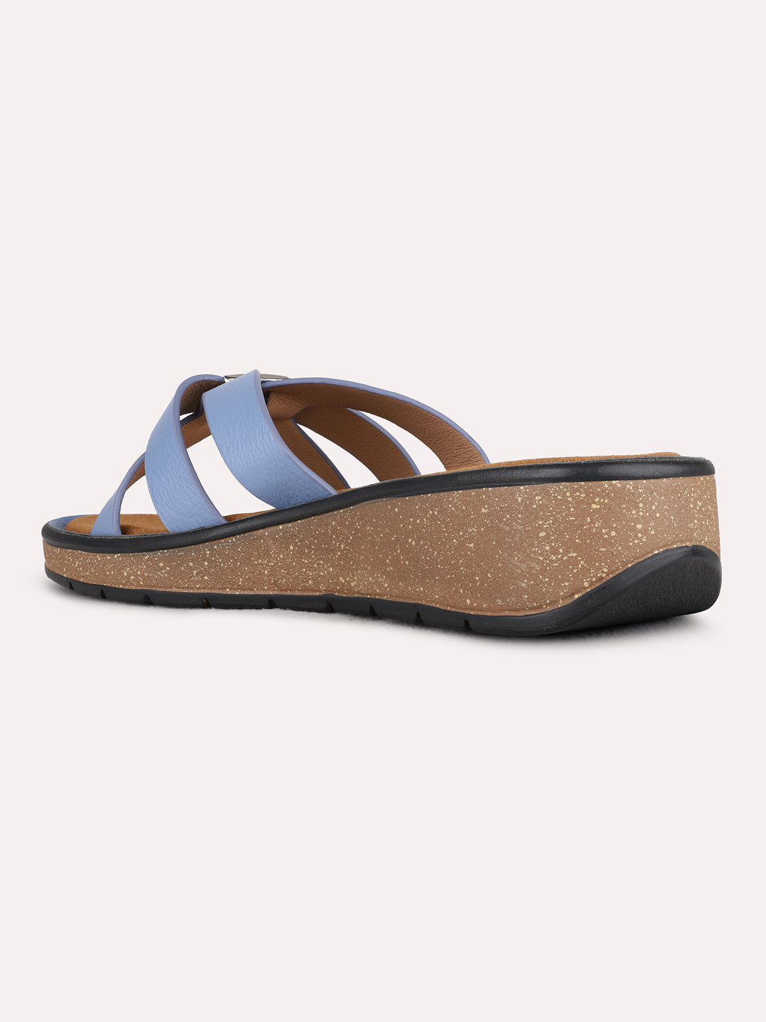 Womens Blue Party Wear Solid Round Toe Wedge Heels