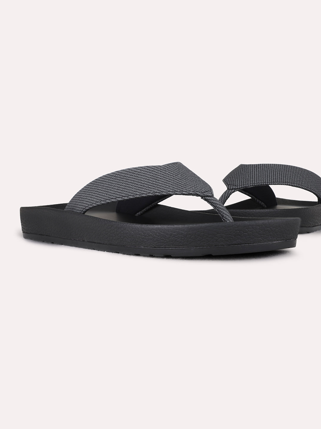 Womens Black Casual Embossed T-Strap Flat Slip-Ons