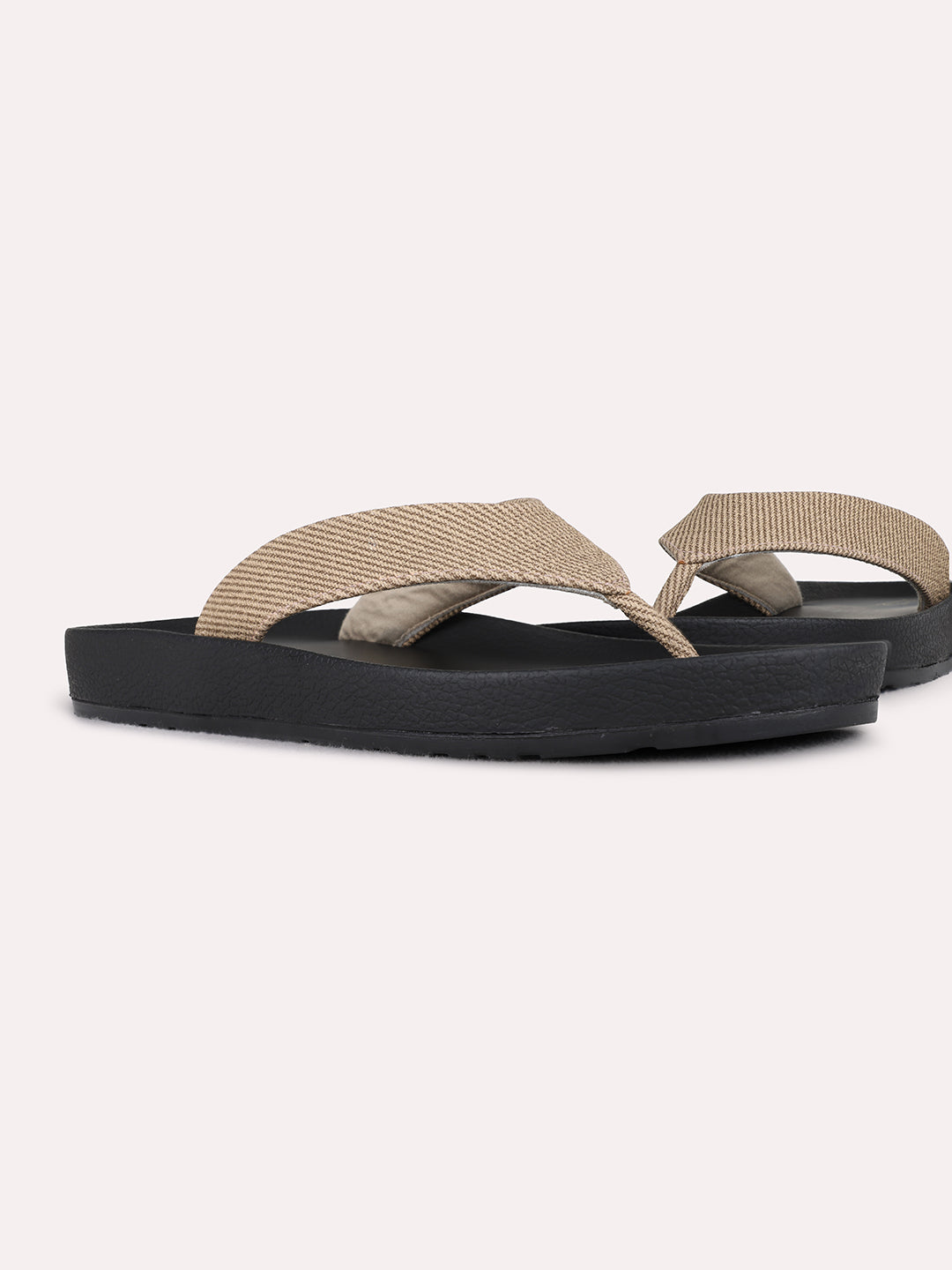 Womens Beige Casual Embossed T-Strap Flat Slip-Ons