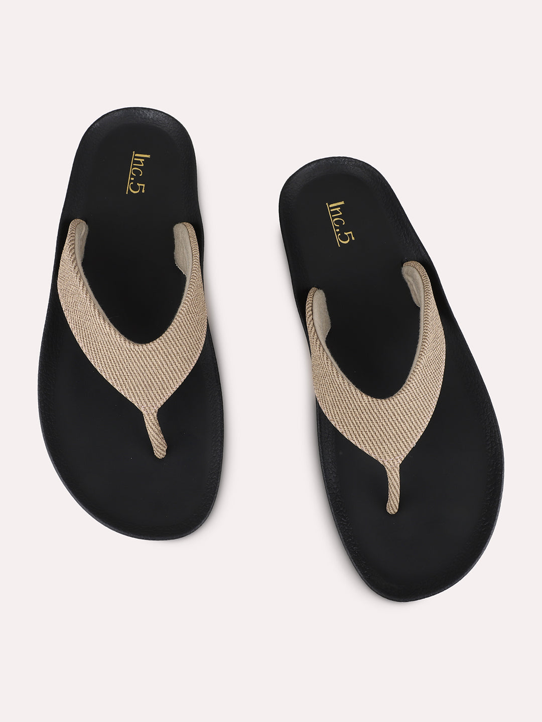 Womens Beige Casual Embossed T-Strap Flat Slip-Ons