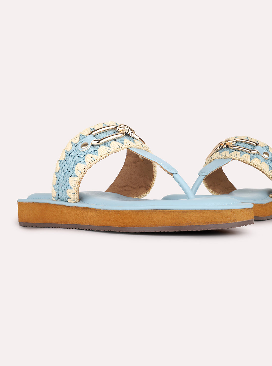 Womens Blue Casual Woven Design Round Toe Flatform Heels