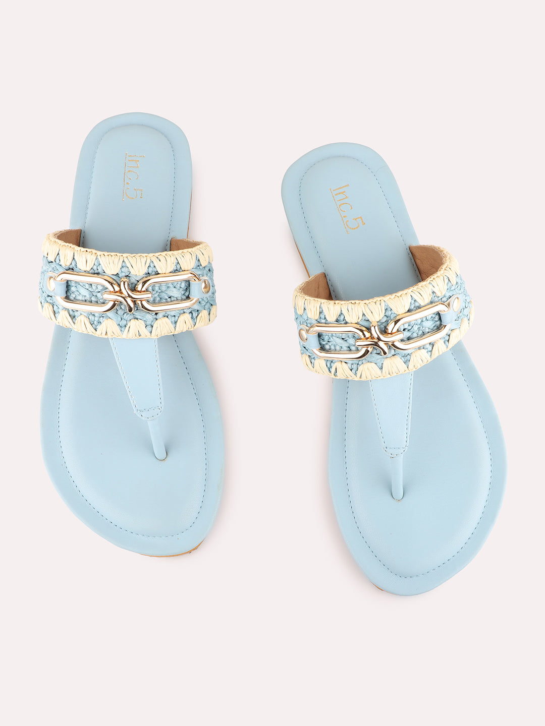 Womens Blue Casual Woven Design Round Toe Flatform Heels