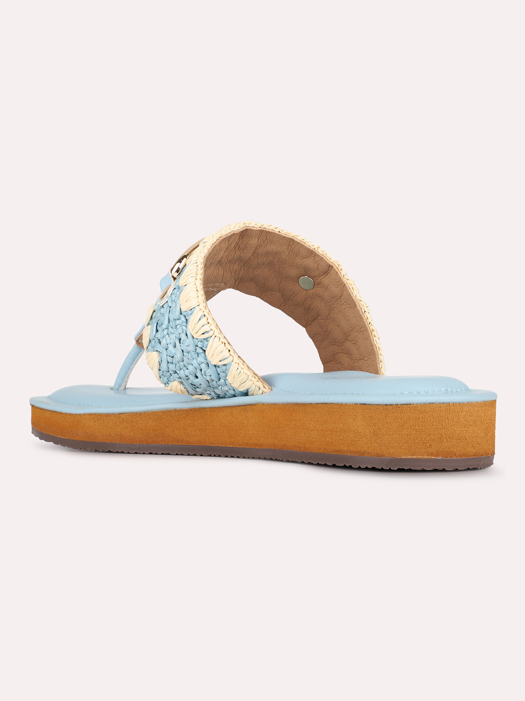 Womens Blue Casual Woven Design Round Toe Flatform Heels
