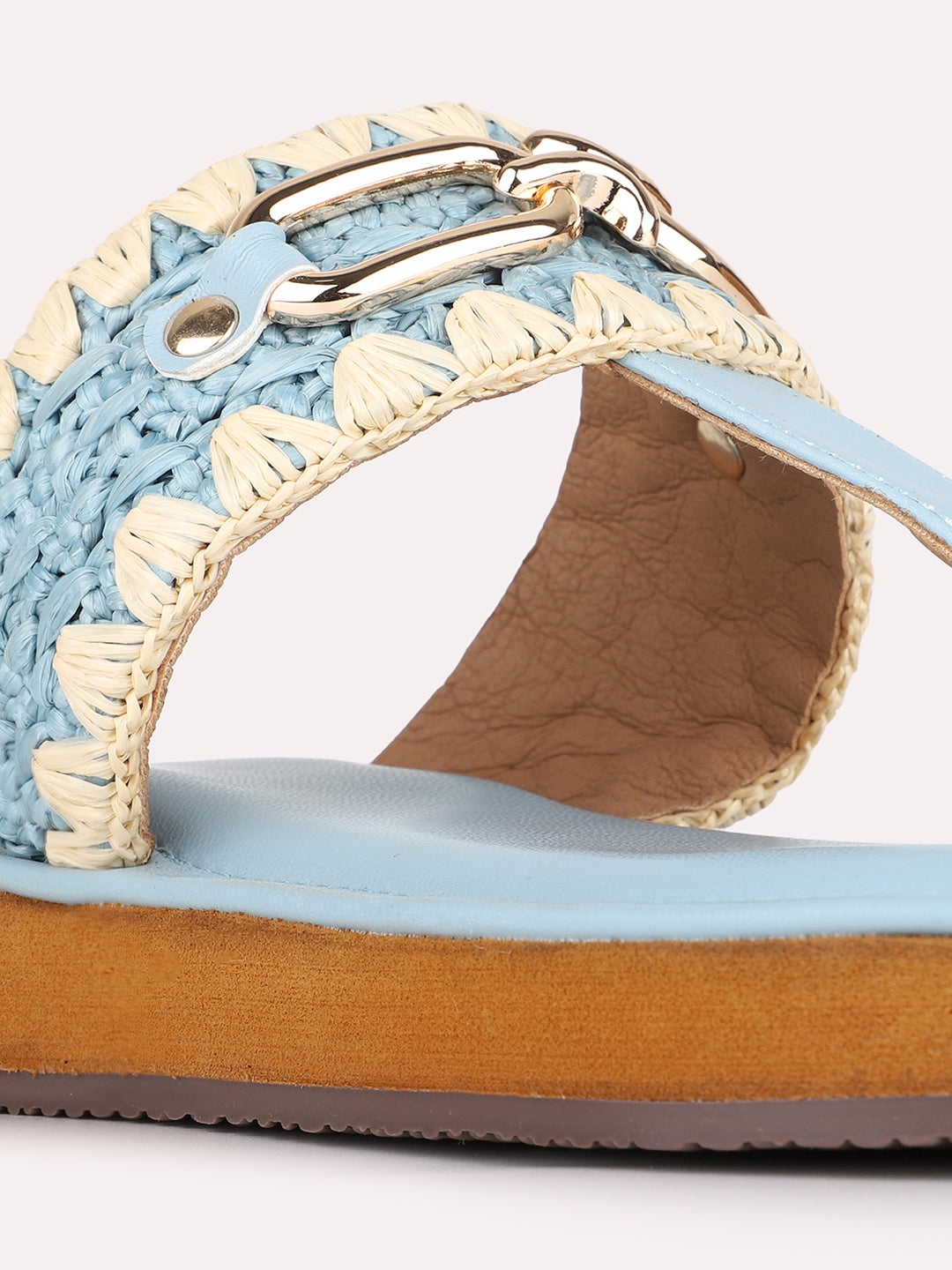 Womens Blue Casual Woven Design Round Toe Flatform Heels