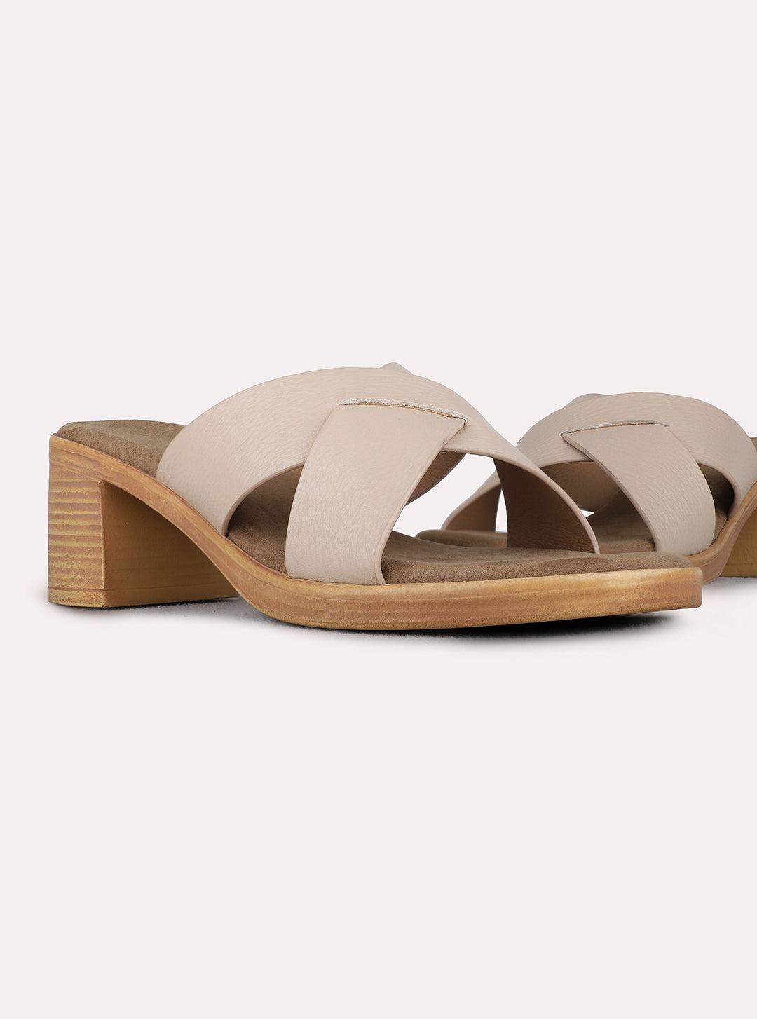 Womens Beige Casual Solid Pattern Round Toe Block Heels