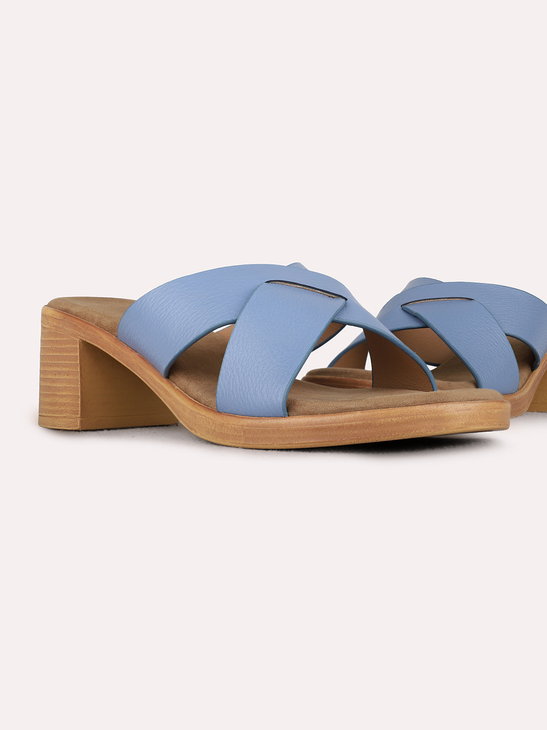 Womens Blue Casual Solid Round Toe Block Heels