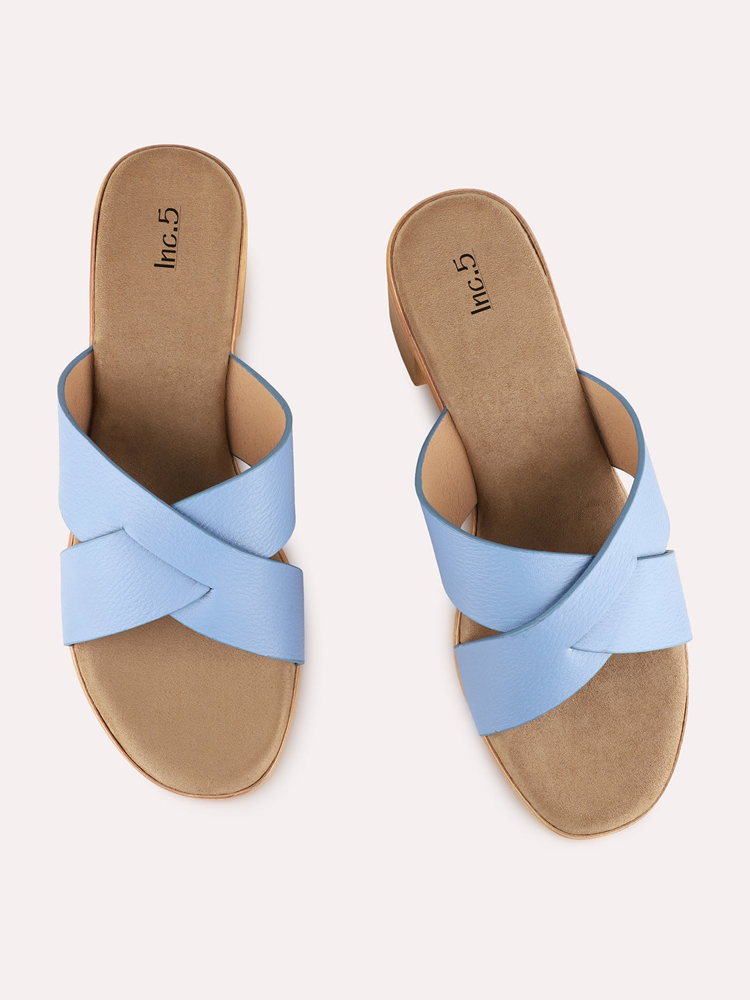 Womens Blue Casual Solid Round Toe Block Heels