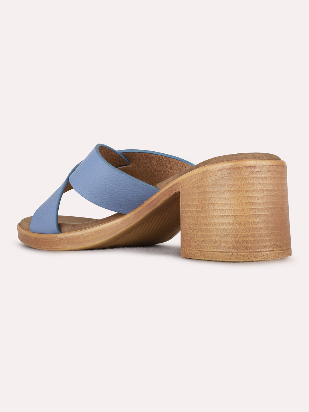 Womens Blue Casual Solid Round Toe Block Heels
