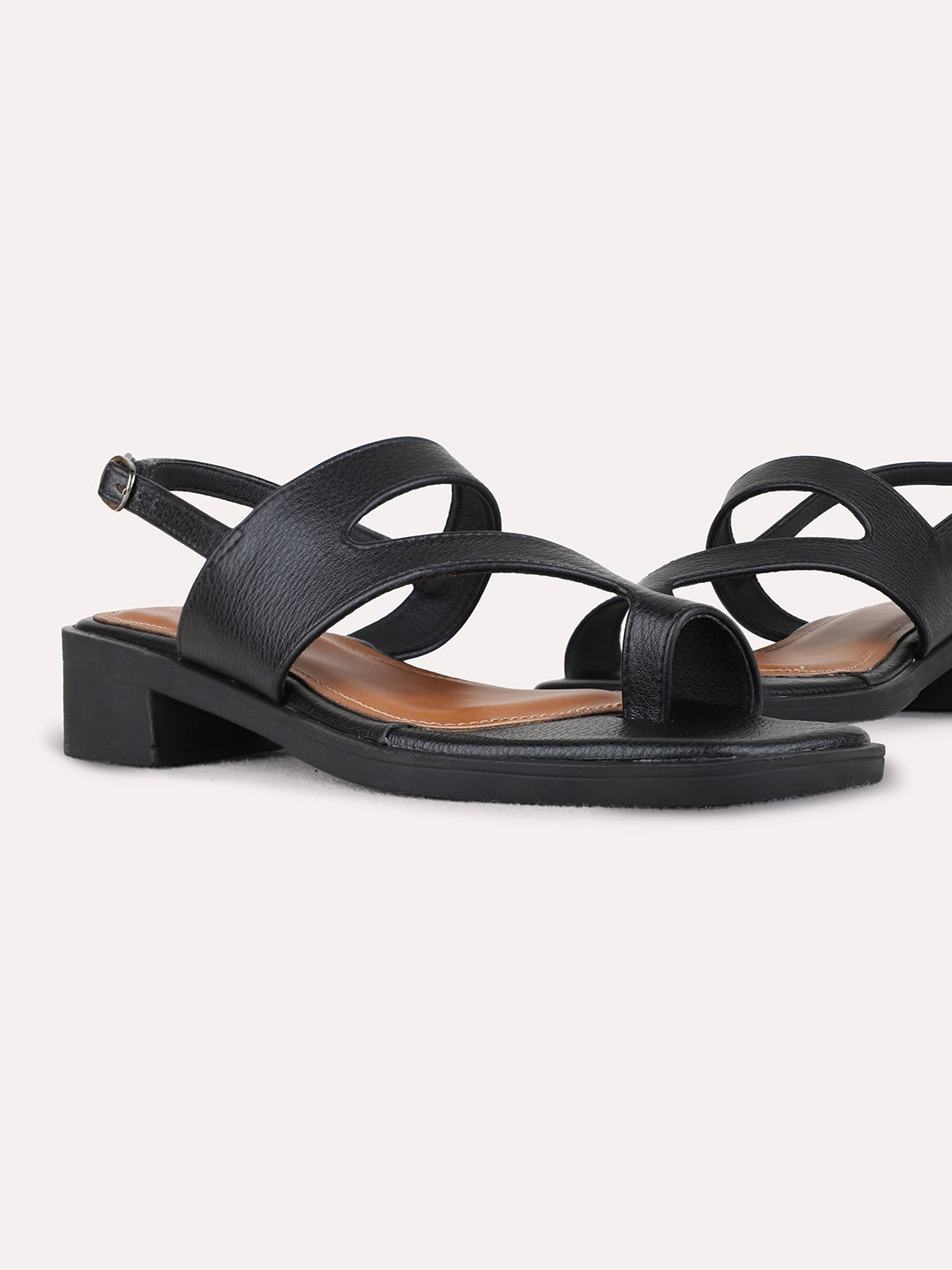Womens Black Casual Solid Round Toe Block Heels