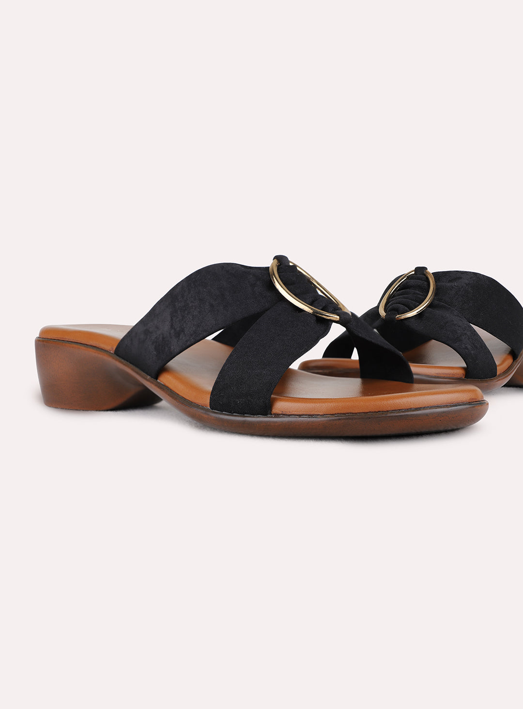 Womens Black Casual Solid Round Toe Block Heels