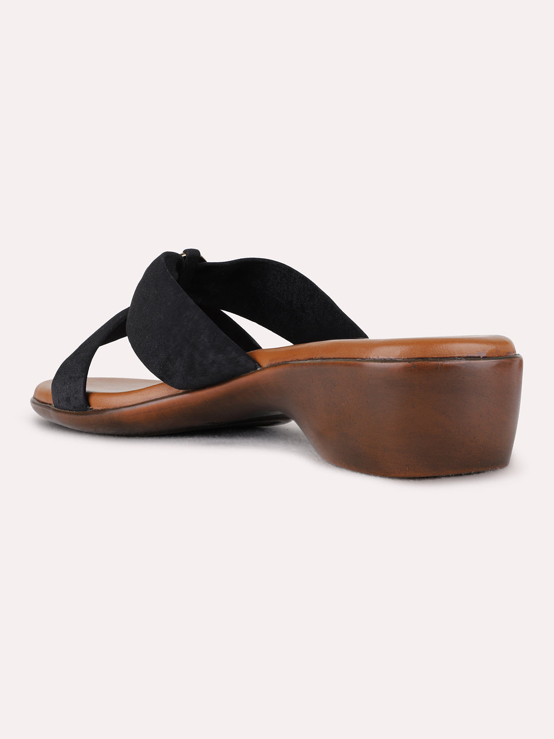 Womens Black Casual Solid Round Toe Block Heels