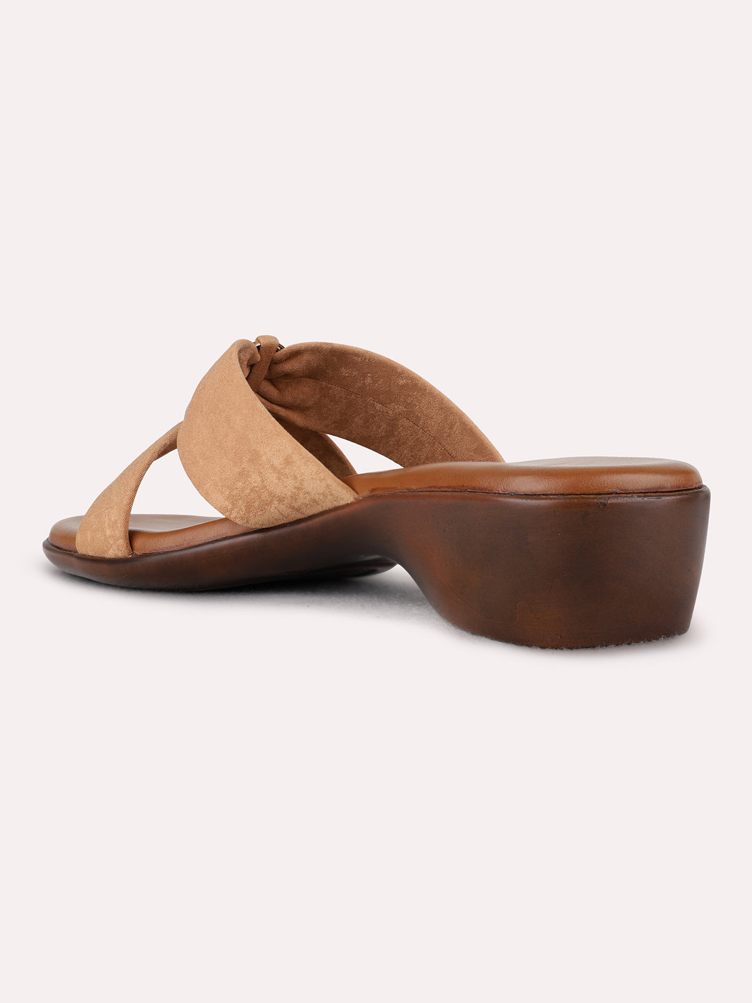 Womens Tan Casual Solid Round Toe Block Heels