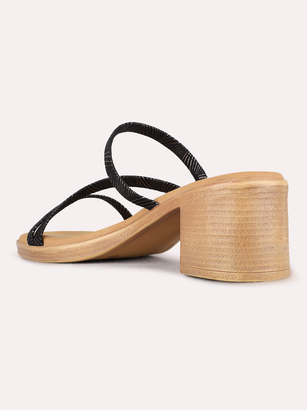 Womens Black Party Wear Striped Round Toe Block heels