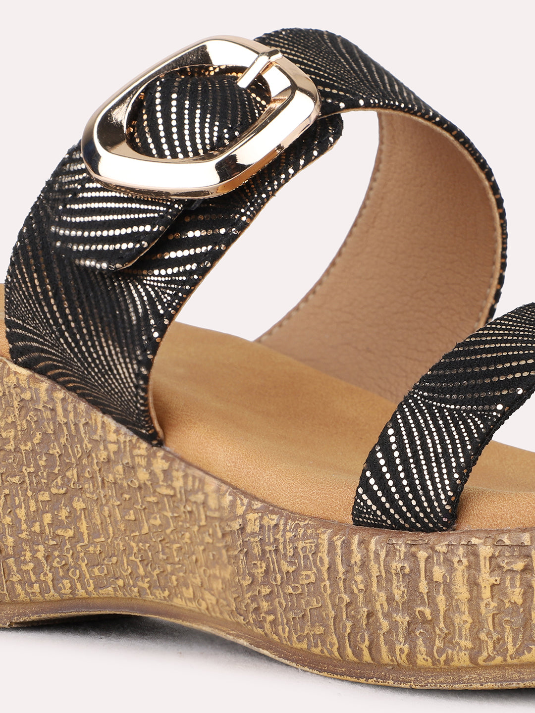 Womens Golden Party Wear Solid Round Toe Wedge Heels