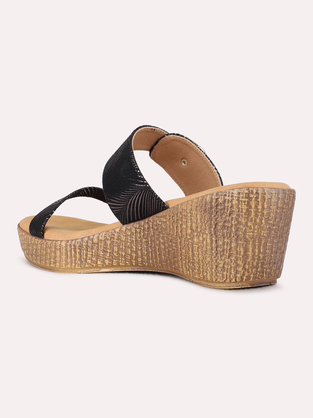 Womens Black Party Wear Solid Round Toe Wedge Heels