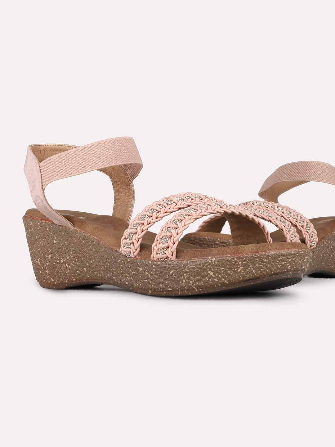 Womens Peach Casual Solid Round Toe Wedge Heels