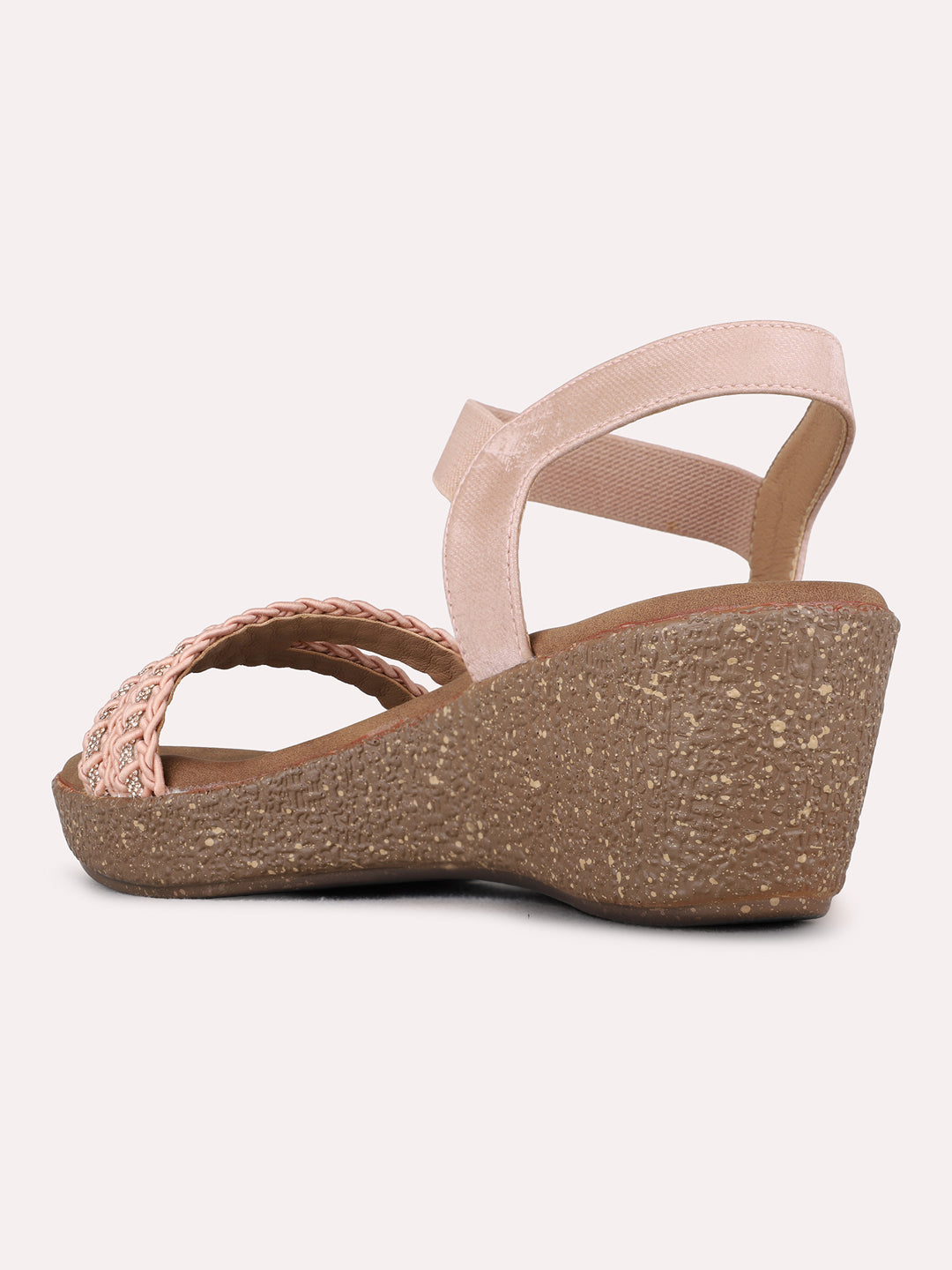 Womens Peach Casual Solid Round Toe Wedge Heels