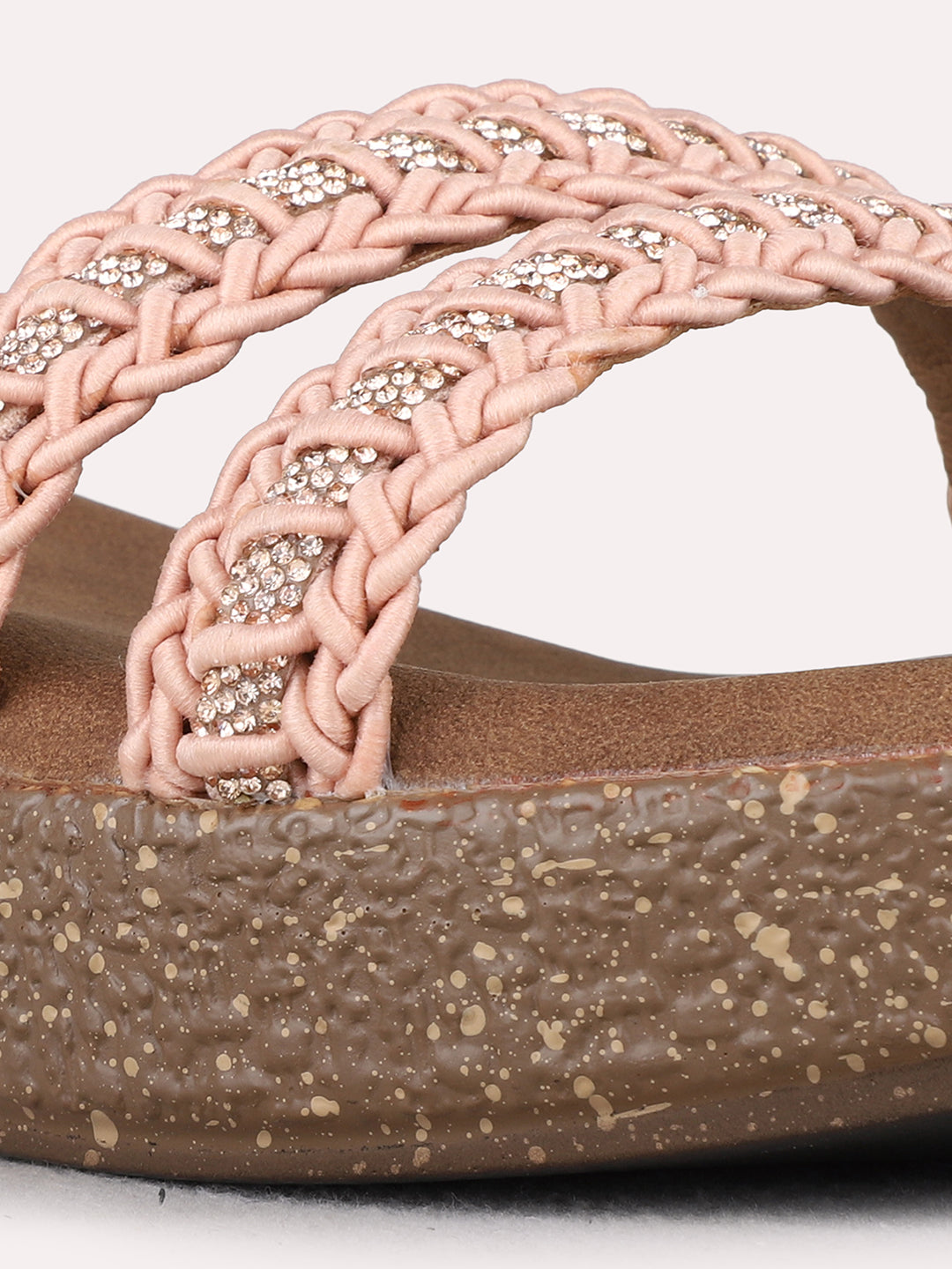 Womens Peach Casual Solid Round Toe Wedge Heels