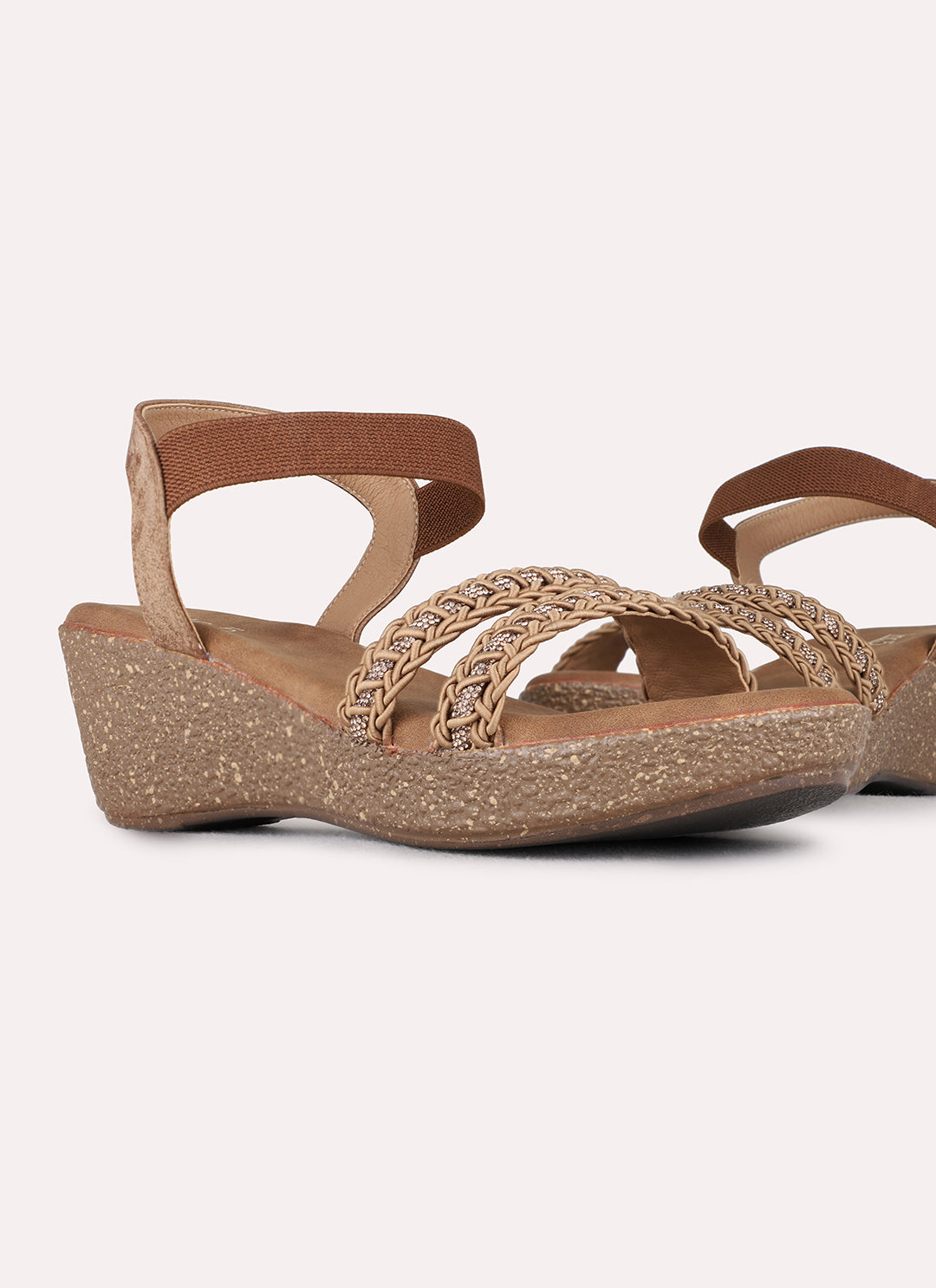Womens Tan Casual Solid Round Toe Wedge Heels