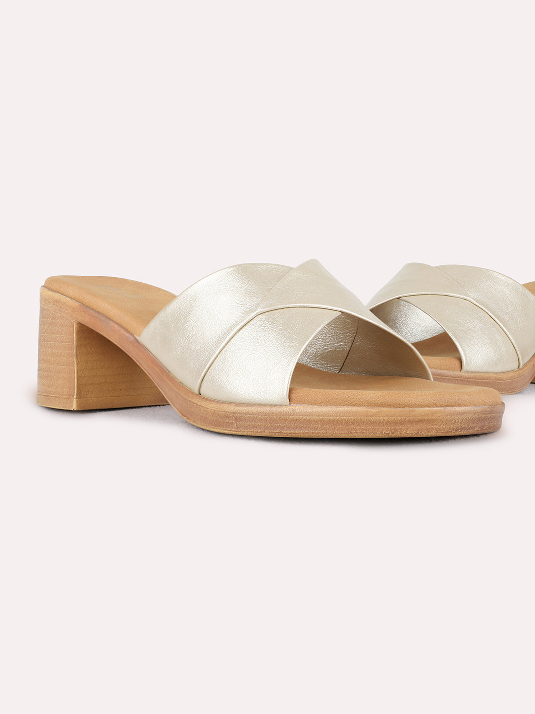 Womens Golden Party Wear Solid Round Block heels