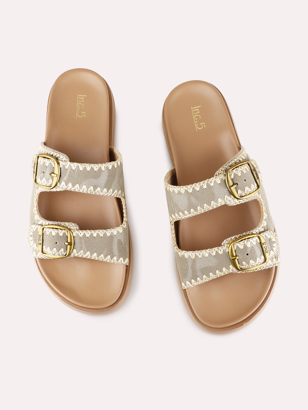 Womens Beige Party Wear Embellished Open Toe Flats