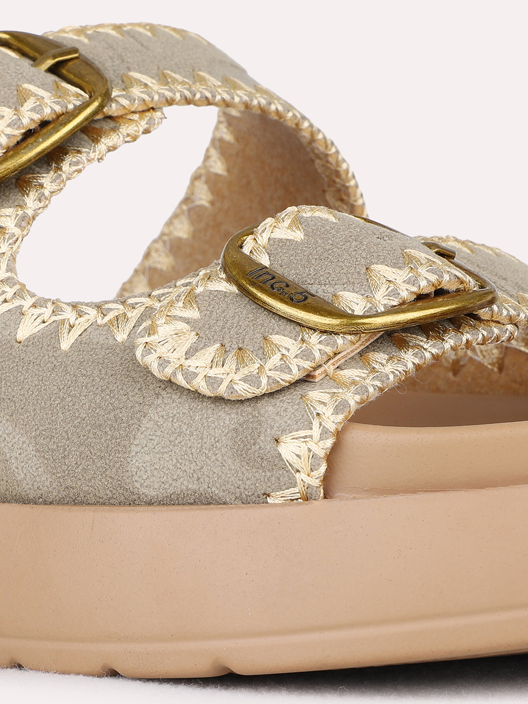 Womens Beige Party Wear Embellished Open Toe Flats